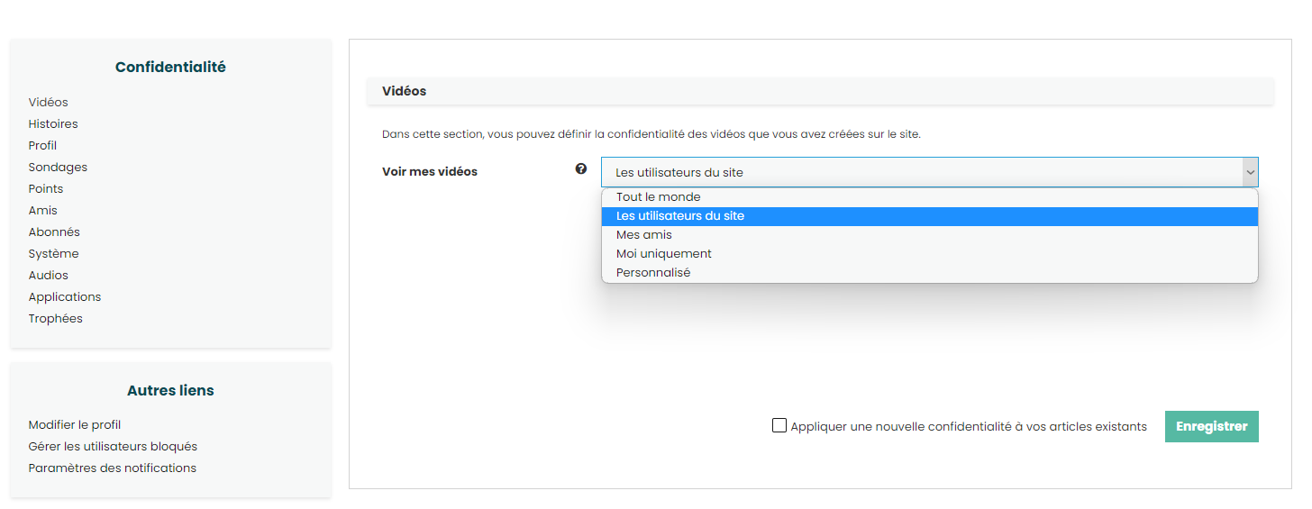 parametres confidentialite